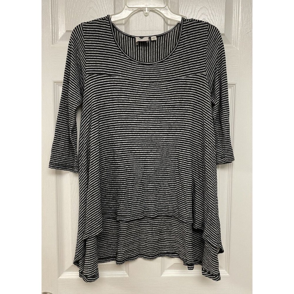 Anthropology Postmark Size XS Black White Striped Scoop Neck Blouse